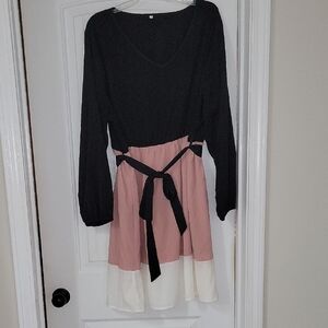 SHEIN Black and Pink Long Sleeve Dress